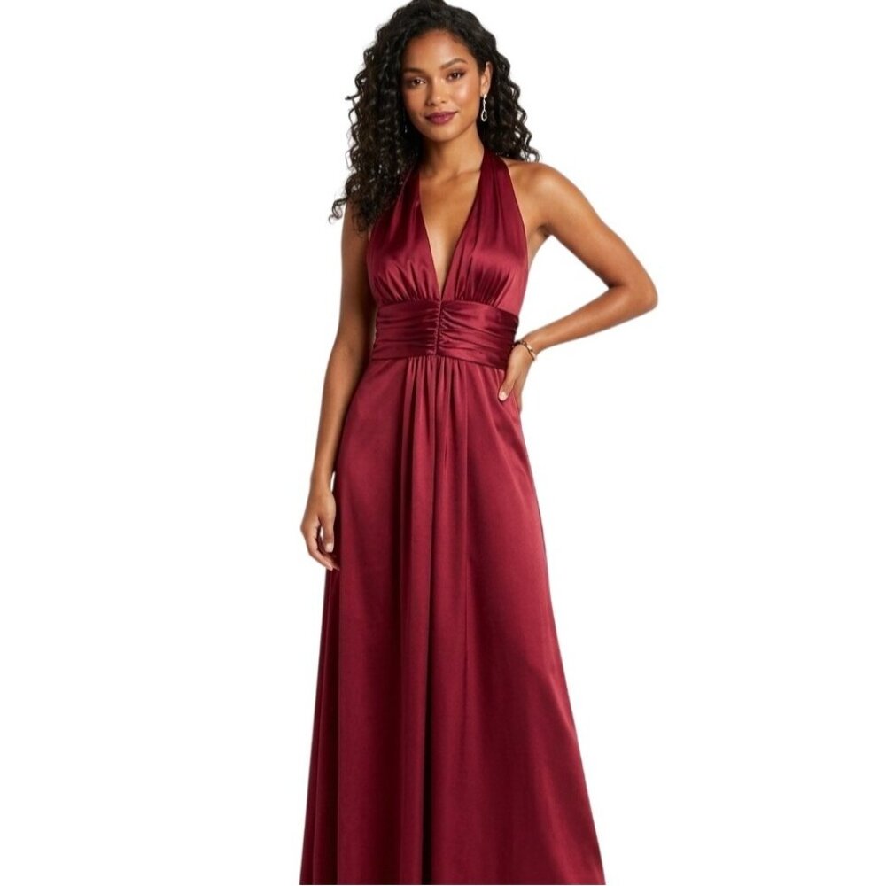 Bora USA XL Halter Empire Waist Satin Ruched Gown A-Line Old Hollywood Glam Prom